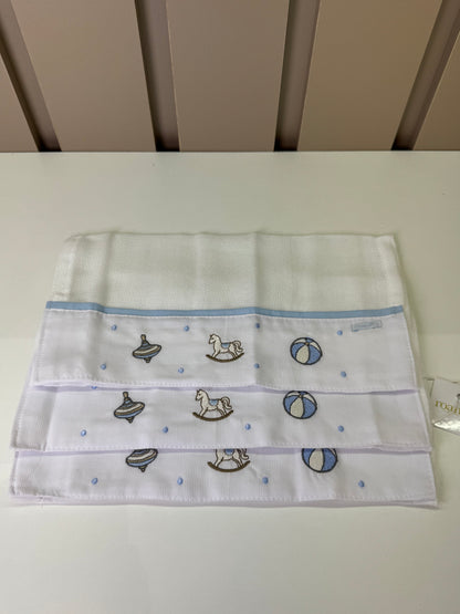 Kit 3 Fraldinhas Boca Bebê Luxo Bordadas Azul Cavalinhos - Roana