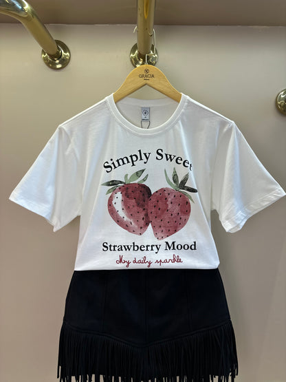 Conjunto Teen Camiseta Oversized Simply Sweet Strass e Saia Suede Franjas Preta - Two In