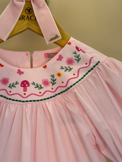 Vestido Infantil Gola Bordada Flores - Mon Sucre