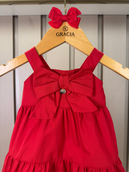 Vestido Infantil Laço Maxxi Babados Em Camadas Vermelho - Mon Sucre