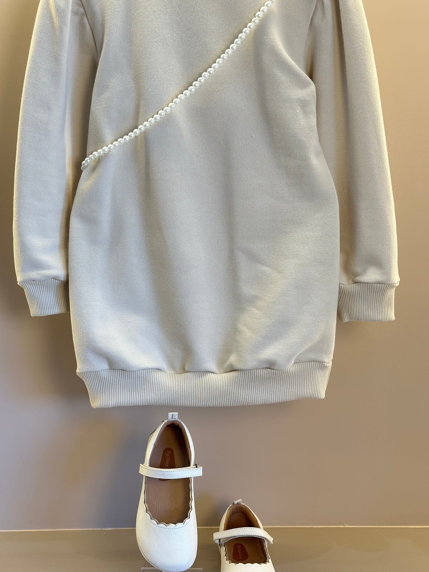 Vestido Infantil Bomber Moletom Bege  Bolsinha Ursinha Pérolas - Luluzinha
