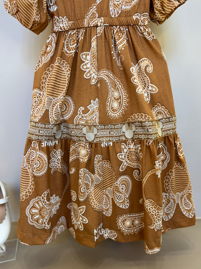 Vestido Infantil Midi Minnie Paisley Manga Princesa - Animê