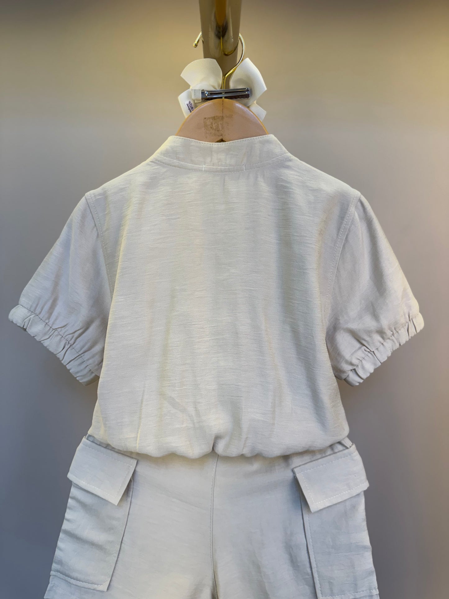 Conjunto Infantil Bomber e Bermuda Alfaiataria Bege - Gabriela Aquarela