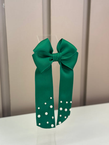 Laço Infantil Special Alongado Verde Bandeira Pérolas Tam. M - Gracia