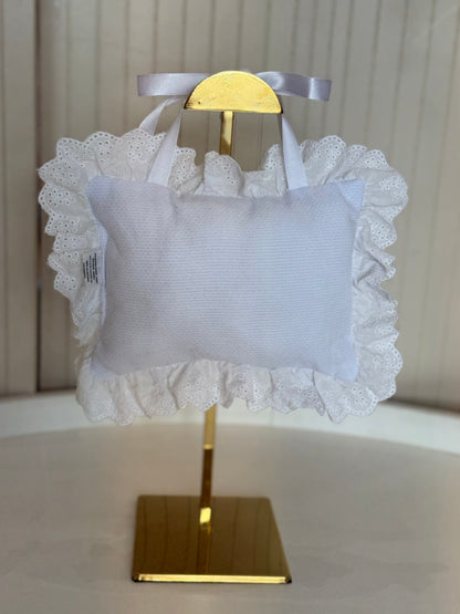 Almofada Bebê Oração Santo Anjo Rendada Bordado Branco - Roana