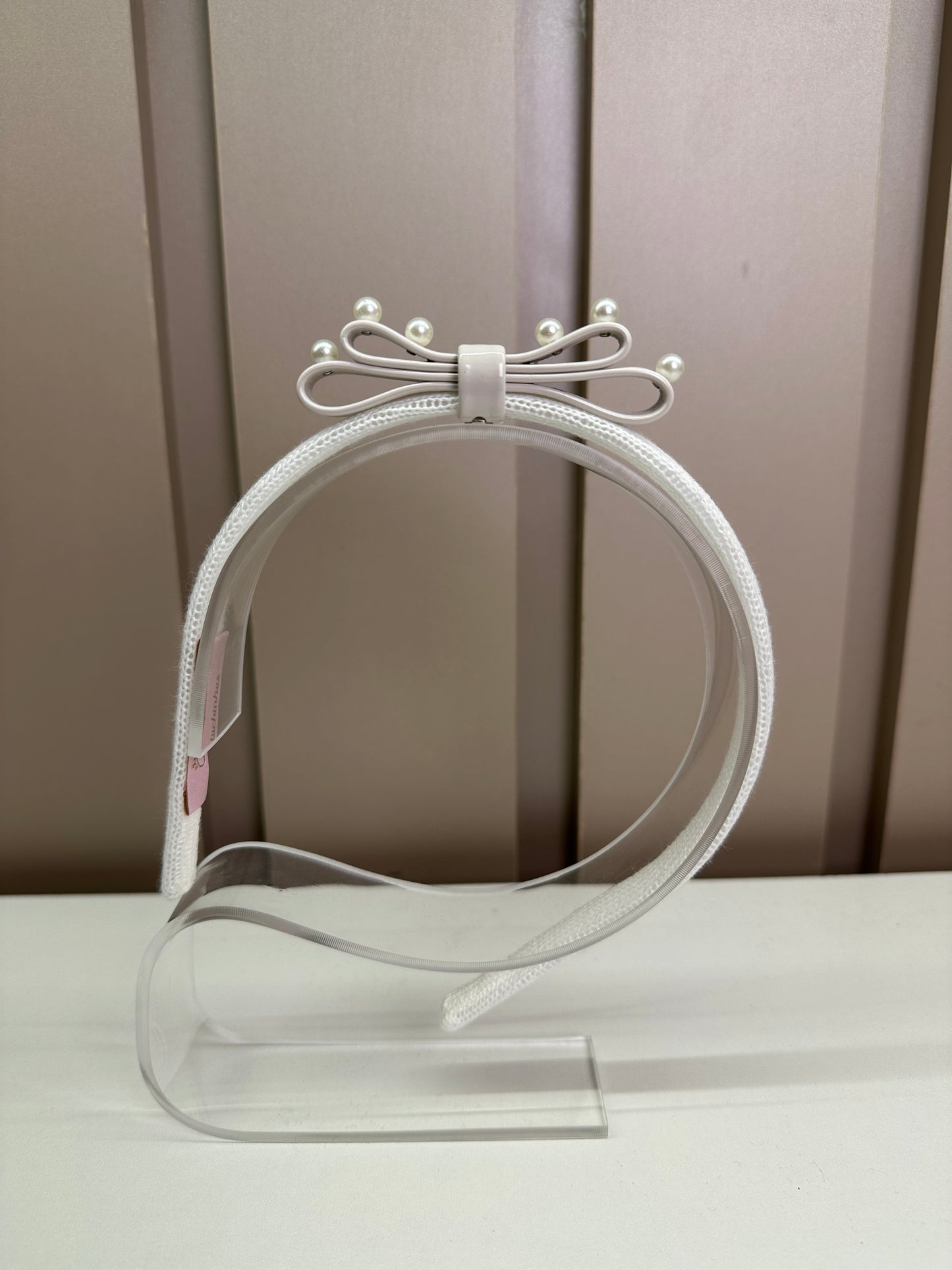 Arquinho Infantil Duplo Courino Laço & Pérolas Off White - Pituchinhus