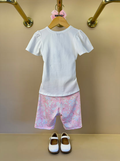 Conjunto Infantil Blusa Princesa  e Shorts Bike Rosa - Infanti