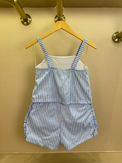 Conjunto Infantil Regata Alças Finas e Shorts Tricoline Listrado - Vanilla Cream
