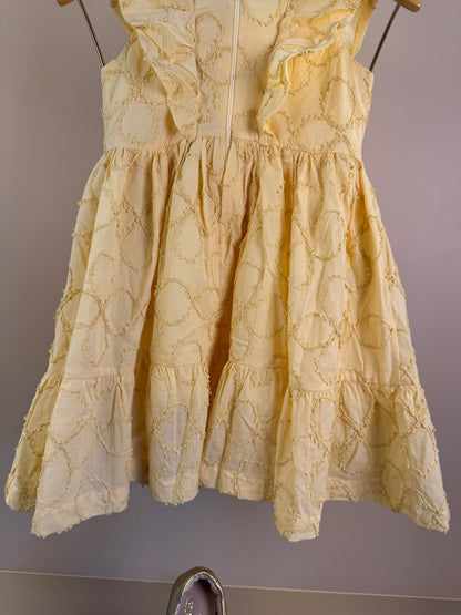 Vestido Infantil Amarelo Bordado de Flores 3D e Laço Com Libélula Metálica - Gabriela Aquarela