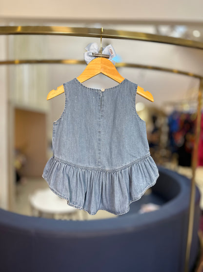 Conjunto Infantil Blusa Babado e Calça Jeans Lacinhos Bordados - Pituchinhus