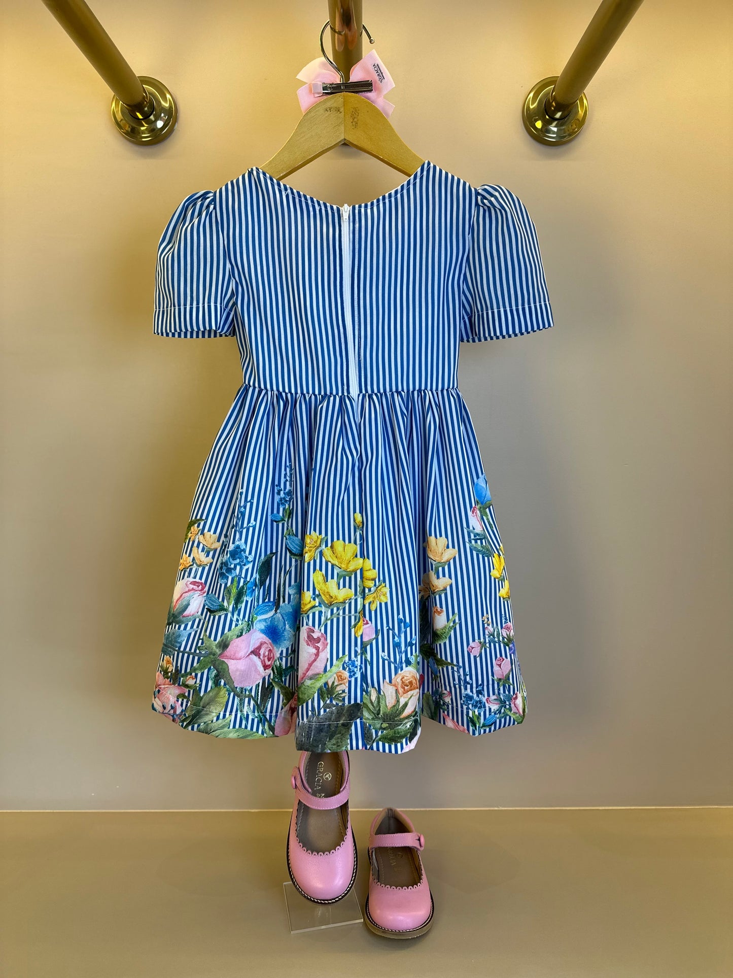 Vestido Infantil Rodado Algodão Listrado Barrado Floral - Luluzinha