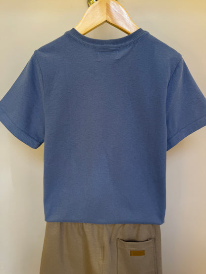 Conjunto Infantil Camiseta Algodão Teddy Fone Denim e Bermuda Suedine Elastano Bolsos - Dame
