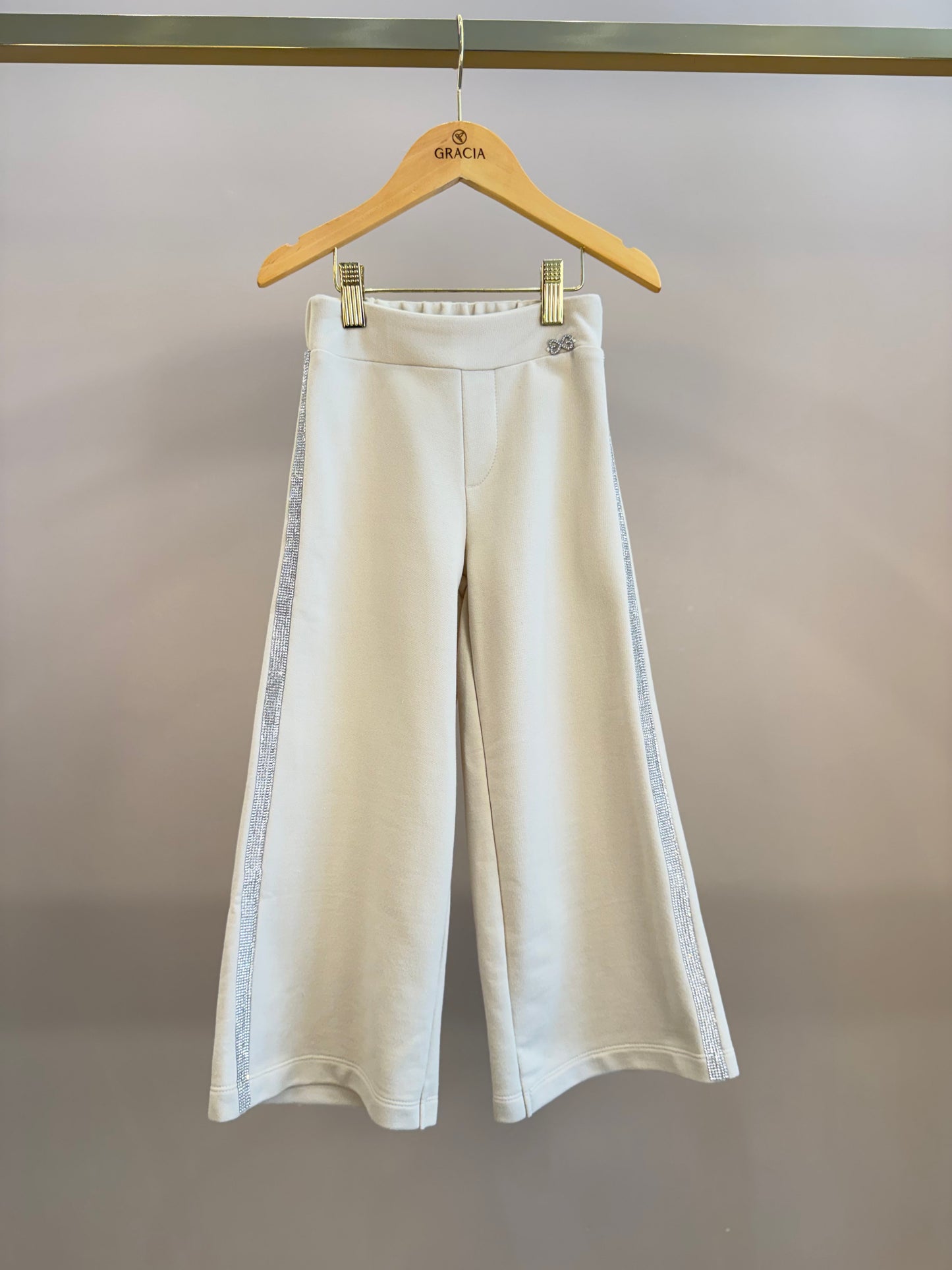 Calça Infantil Wide Leg Lateral Glitter Bege - Luluzinha