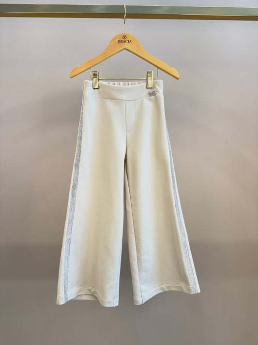 Calça Infantil Wide Leg Lateral Glitter Bege - Luluzinha