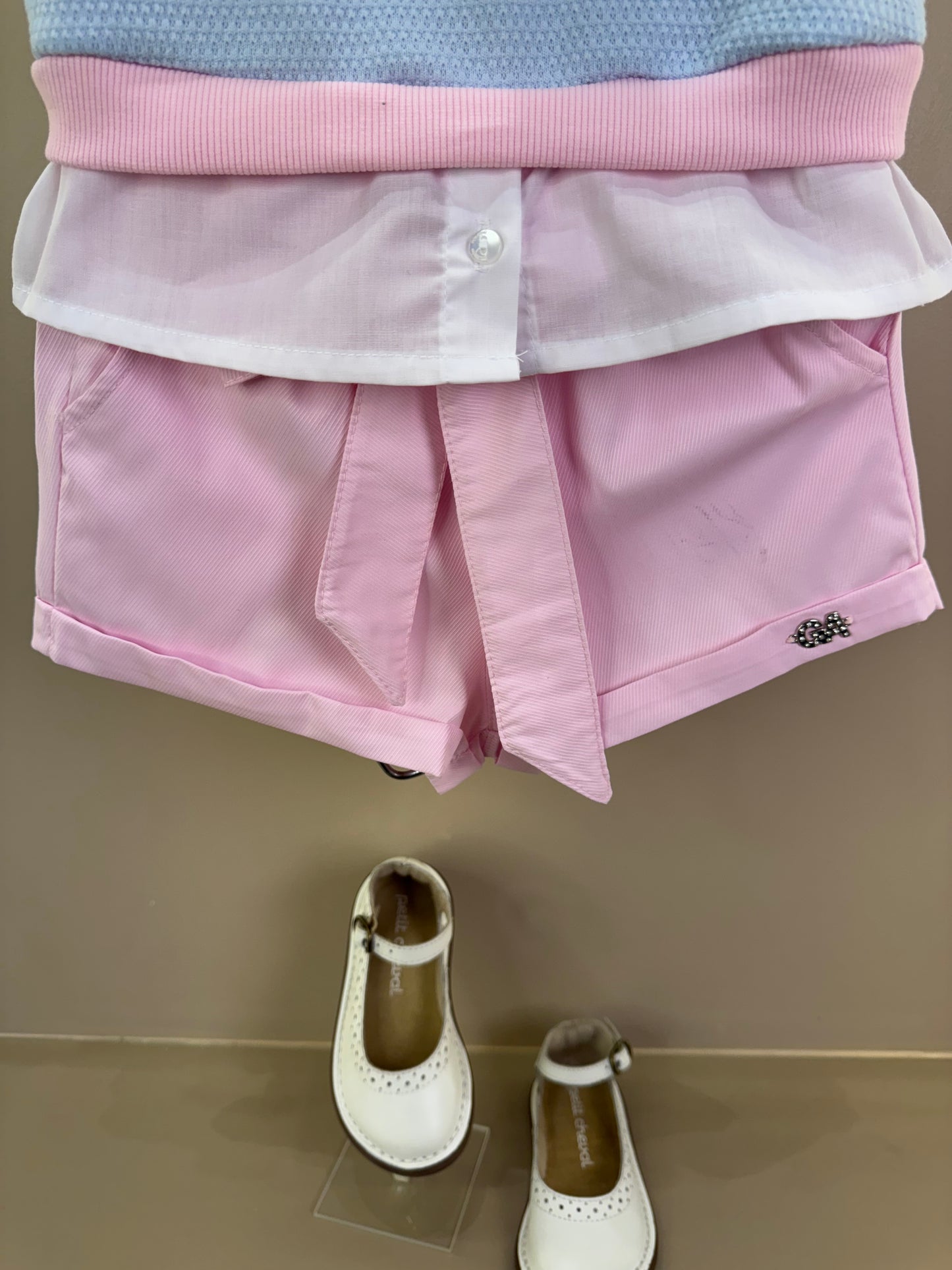 Conjunto Infantil Saia Short Pouple Ursinhos E Blusa Tricot Rosa - Gabriela Aquarela