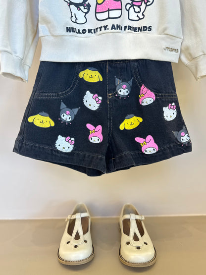 Conjunto Infantil Blusa de Moletom Hello Kitty and Friends e Shorts Jeans Hello Kitty - Momi