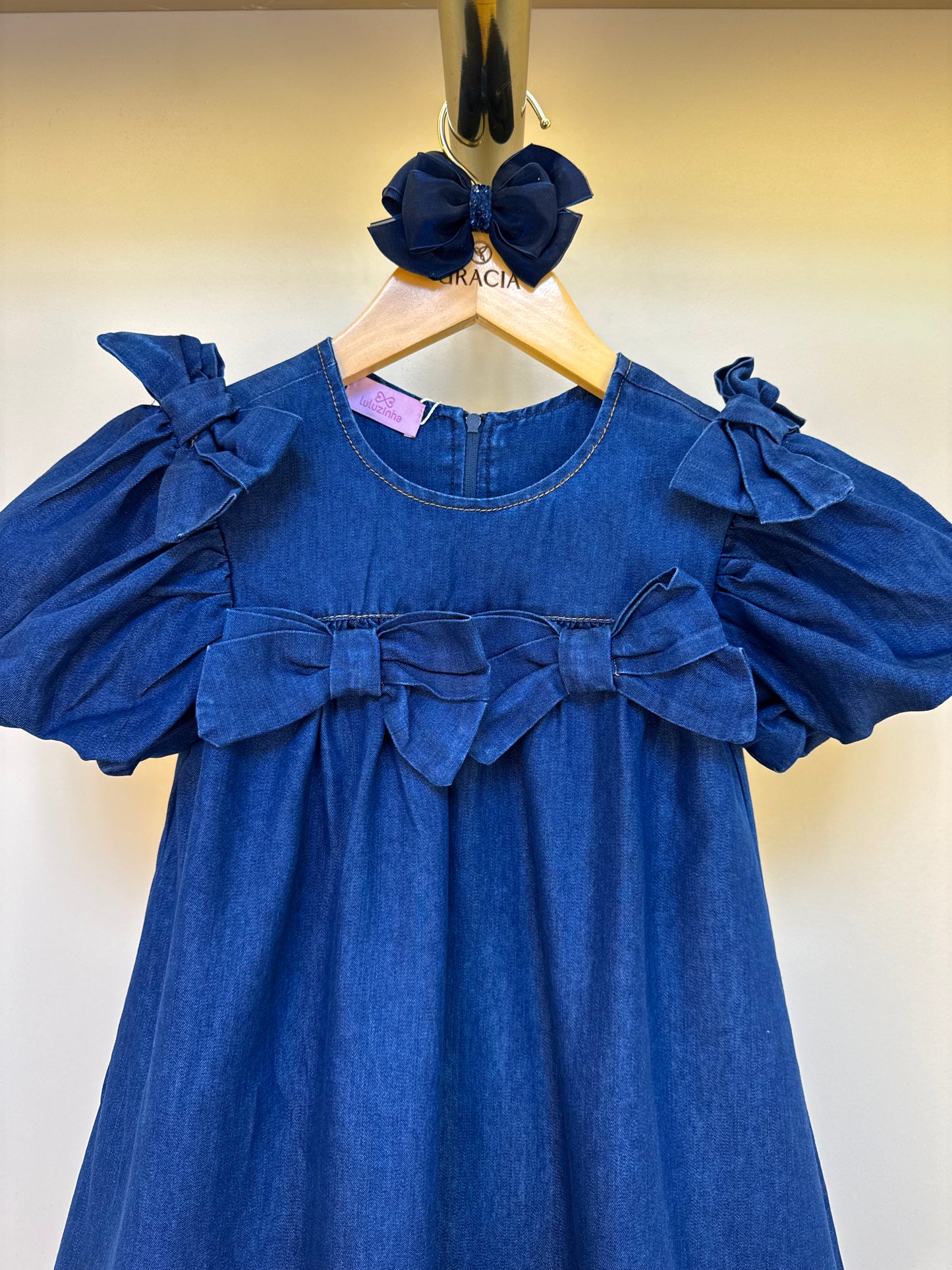 Vestido Infantil Jeans Aplicação Laços - Luluzinha