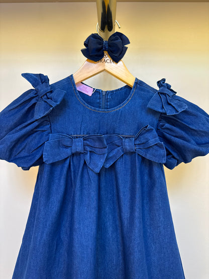 Vestido Infantil Jeans Aplicação Laços - Luluzinha