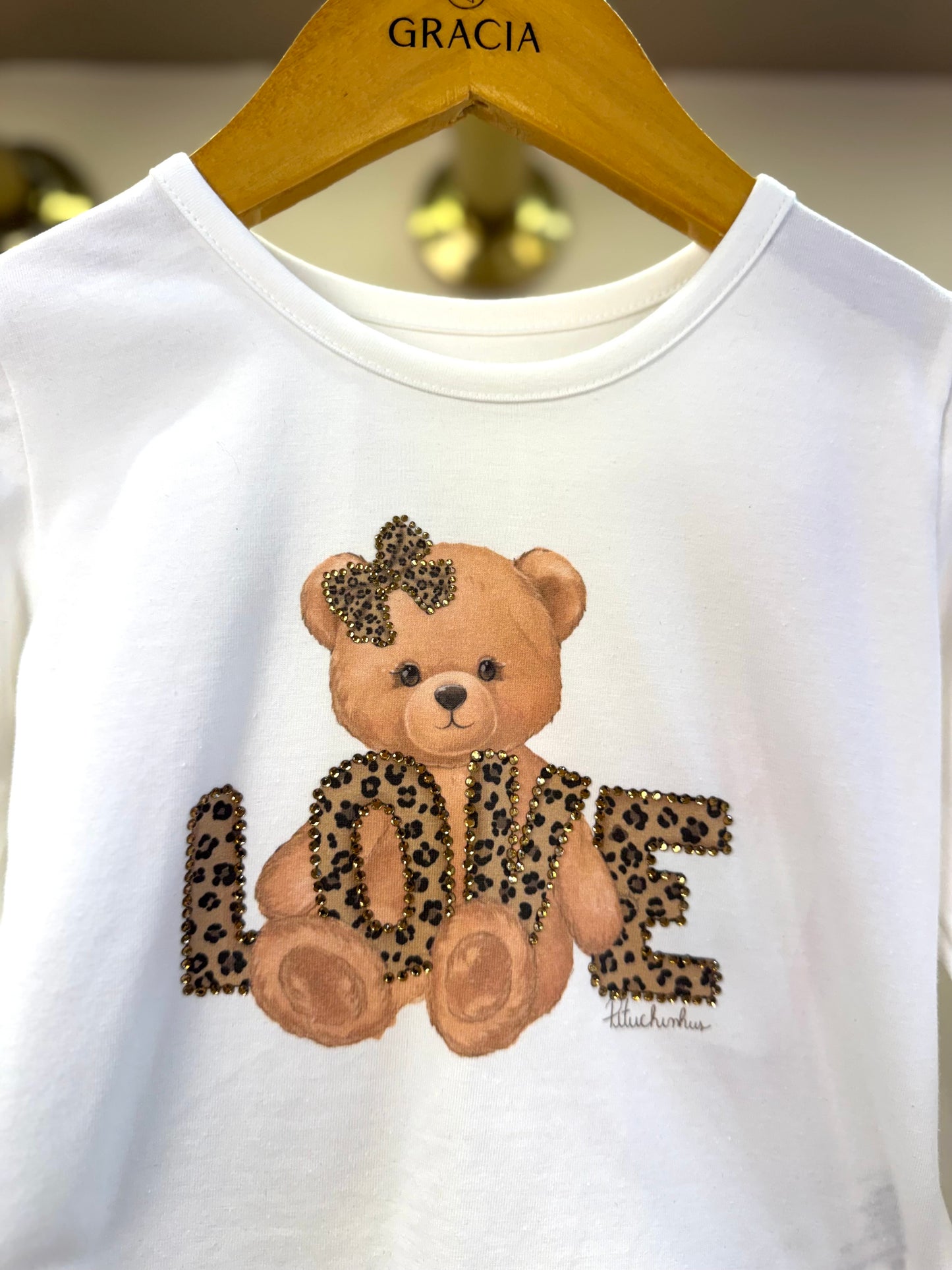 Blusa Infantil Cotton Ursinha Love Off White - Pituchinhus