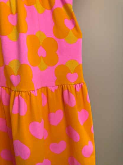 Vestido Infantil Laranja Floral com Saia em Camadas - Momi