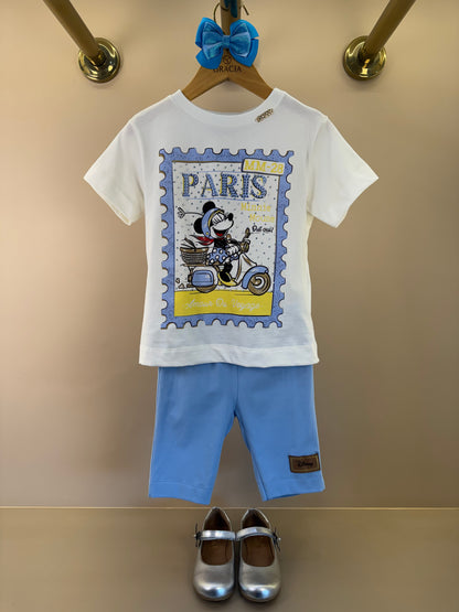 Conjunto Blusa Minnie Strass Paris e Shorts Legging Azul - Animê