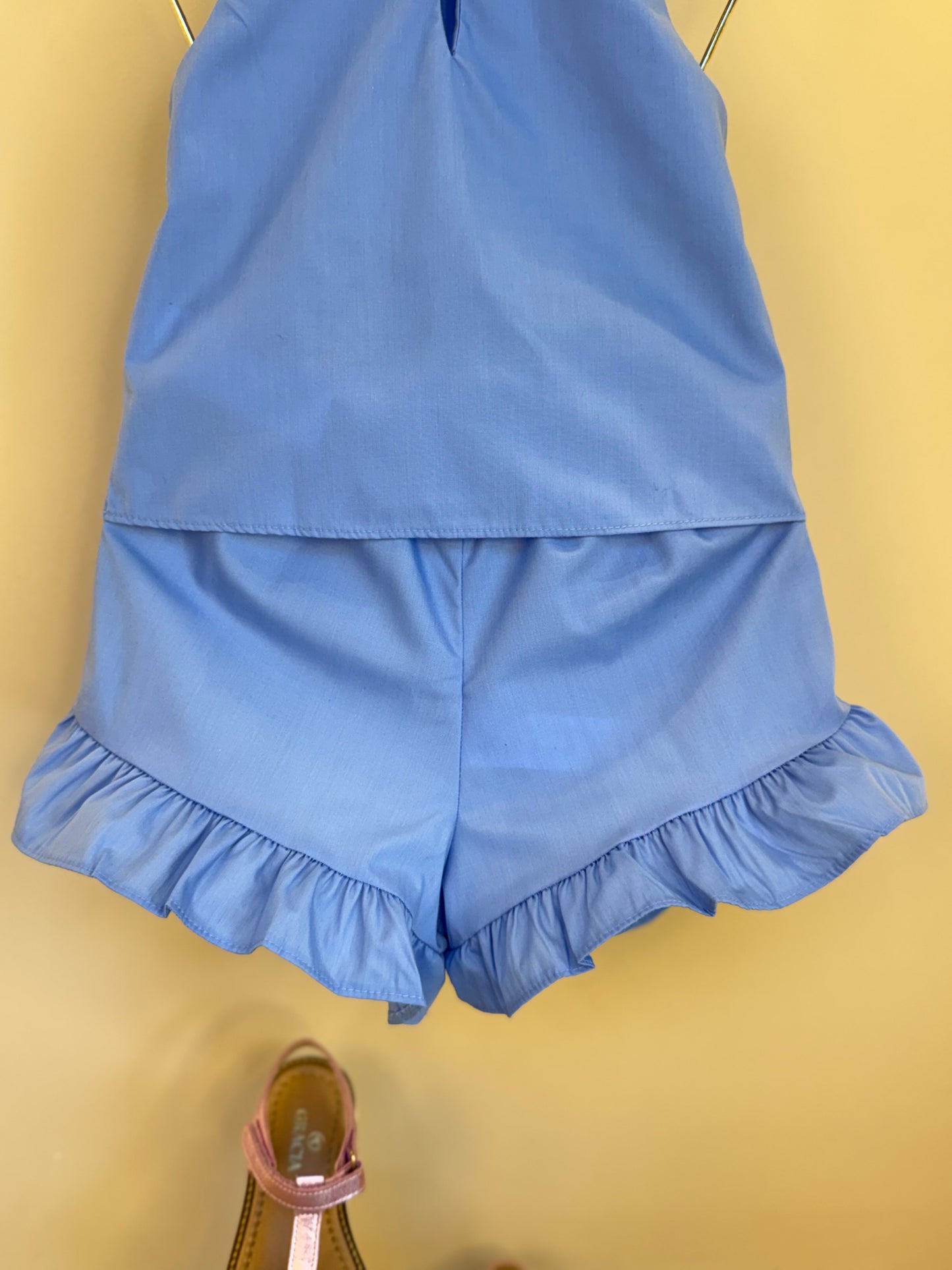 Conjunto Infantil Blusa Bordada Tricoline e Shorts Azul - Mon Sucre