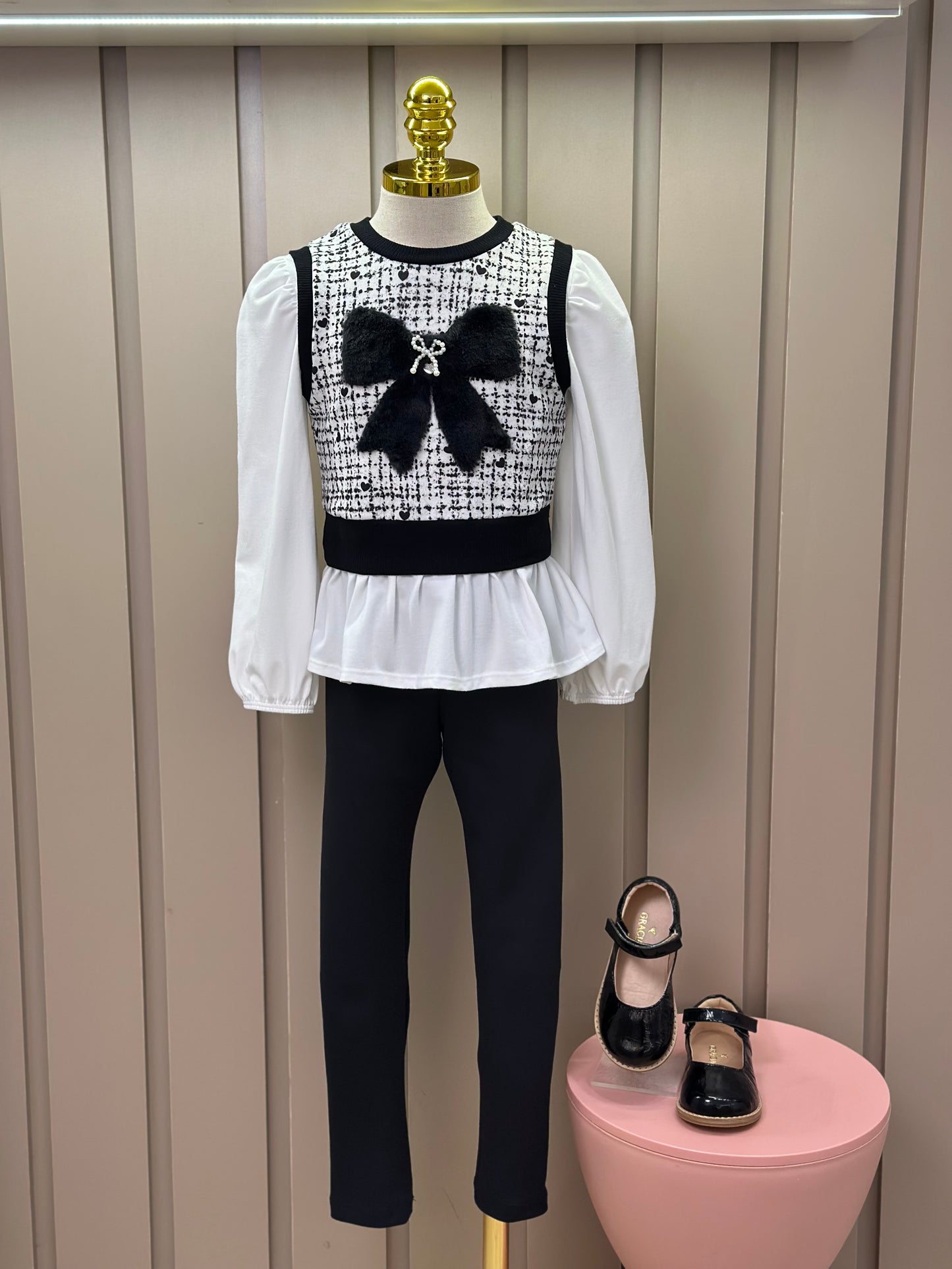 Conjunto Infantil Trio Blusa Comfy, Colete Tweed Molecotton e Legging Fly Tech Preta  - Infanti