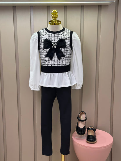 Conjunto Infantil Trio Blusa Comfy, Colete Tweed Molecotton e Legging Fly Tech Preta  - Infanti