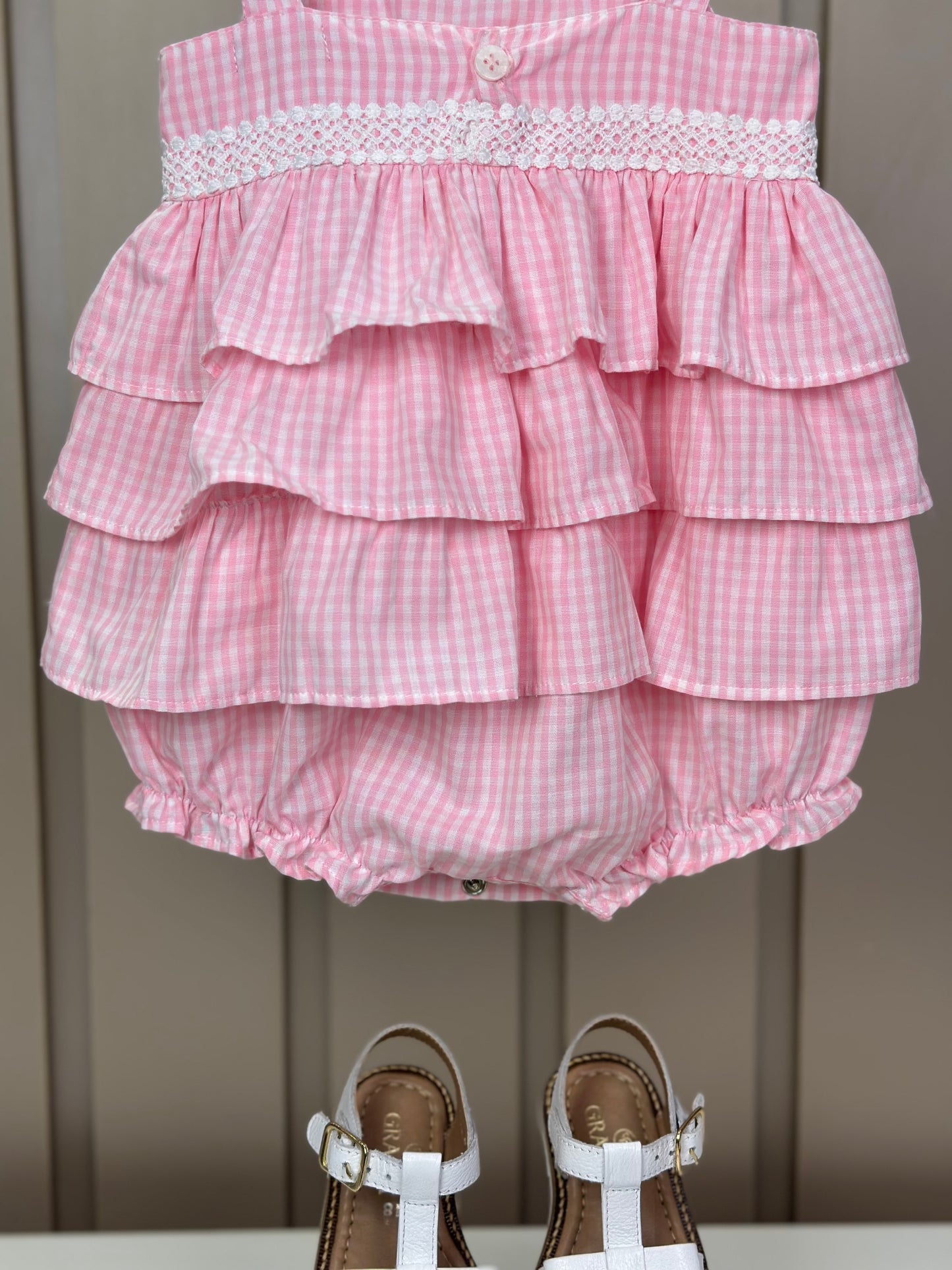 Pimpão Bebê Clássico Babadinhos Bordado Flores Rosa - Roana