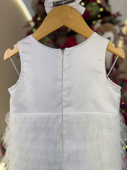 Vestido Infantil Festa Pérolas Tule Frufru Branco - Pituchinhus