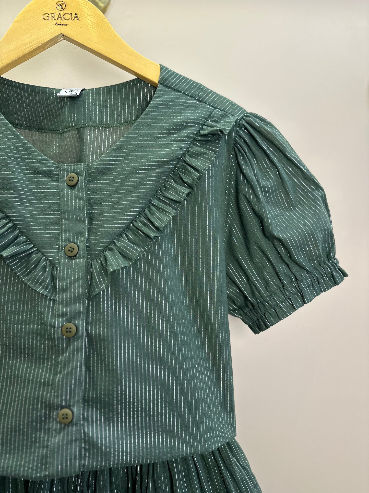 Conjunto Teen Blusa e Shorts Voil Lurex Verde Oliva - Two In