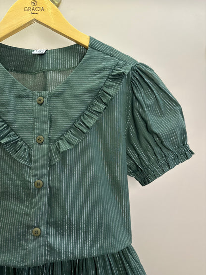 Conjunto Teen Blusa e Shorts Voil Lurex Verde Oliva - Two In