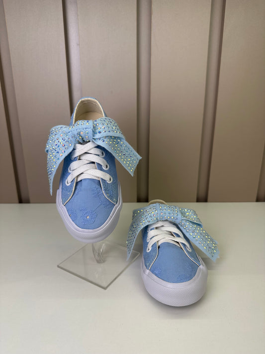 Tênis Infantil Casual Rendado Laço Strass Azul Claro - Luluzinha