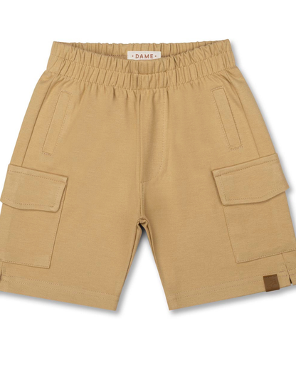 Conjunto Infantil Camiseta Algodão Teddy Conversível Malibu e Bermuda Ponto Roma Bolsos Cargo Bege - Dame