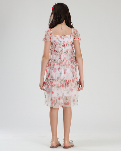 Vestido Infantil Rodado Tule Cerejinha - Luluzinha
