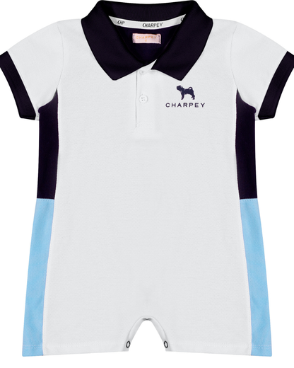 Macaquinho Bebê Piquet Branco Golinha Preta - Charpey PRÉ-VENDA