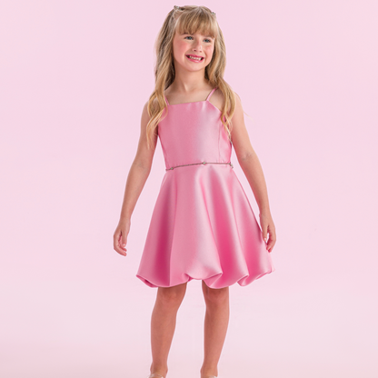 Vestido Infantil Balonê Zibeline Rosa Cinto Strass - Petit Cherie