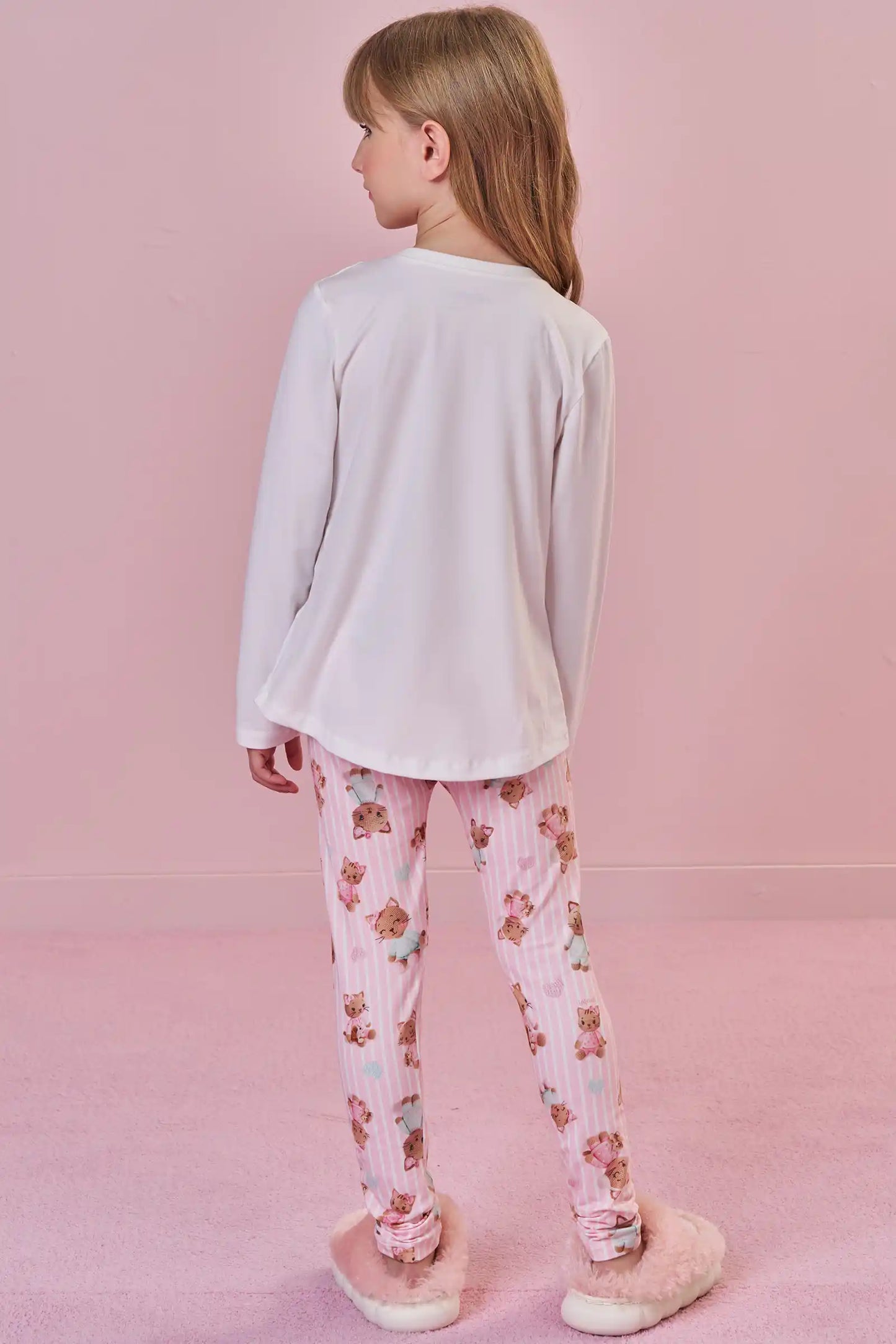 Pijama Infantil Blusa ML Sweet Dreams e Legging Ursinhas Rosa Claro - Infanti