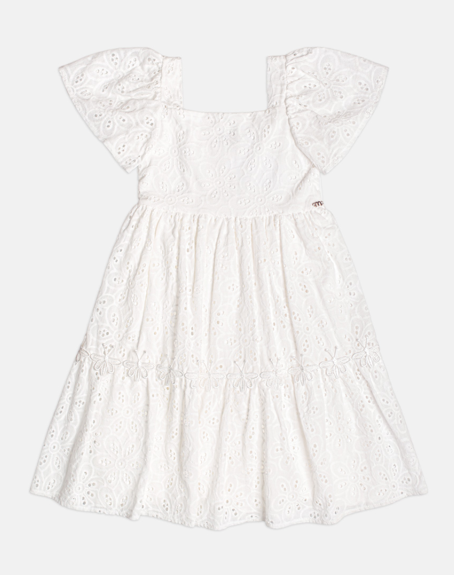 Vestido Infantil Branco Laise com Borboletas - Momi