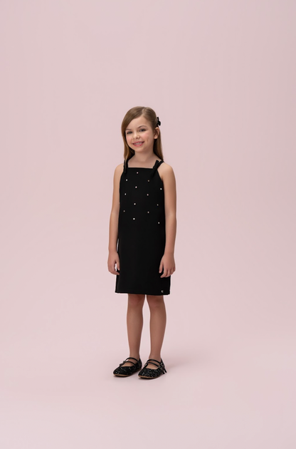 Vestido Infantil Alfaiataria Preto Lacinhos e Strass - Petit Cherie