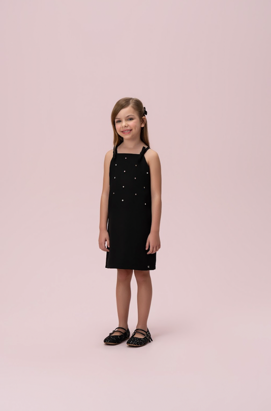 Vestido Infantil Alfaiataria Preto Lacinhos e Strass - Petit Cherie