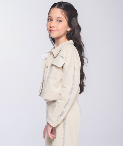Casaco Infantil Strass Lateral Bege - Luluzinha