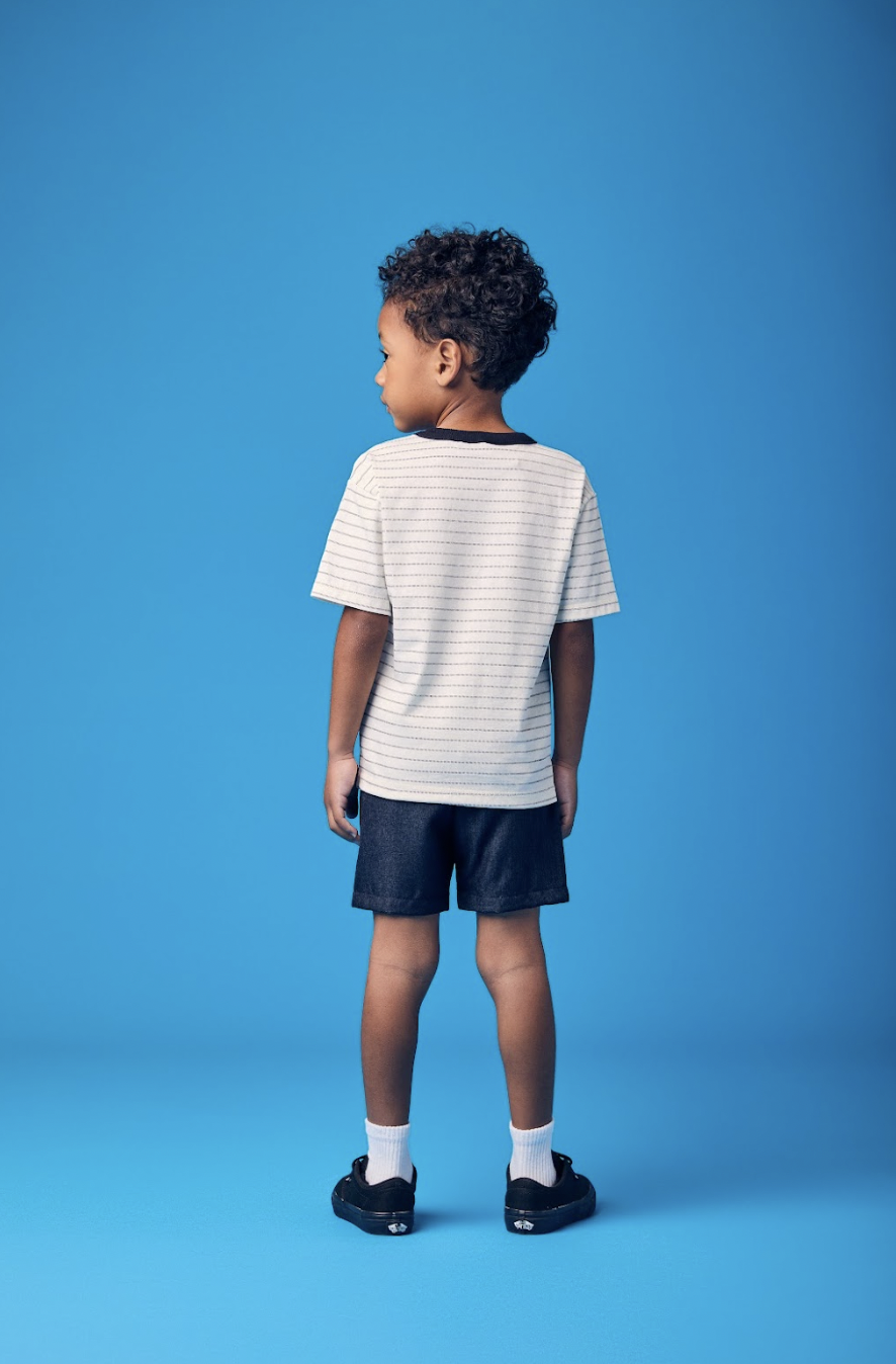 Conjunto Infantil Camiseta Listrada Mickey e Bermuda Sarja Preta - Youccie