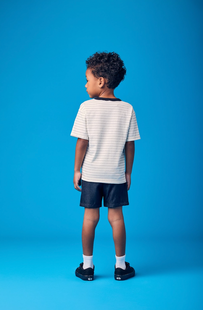 Conjunto Infantil Camiseta Listrada Mickey e Bermuda Sarja Preta - Youccie