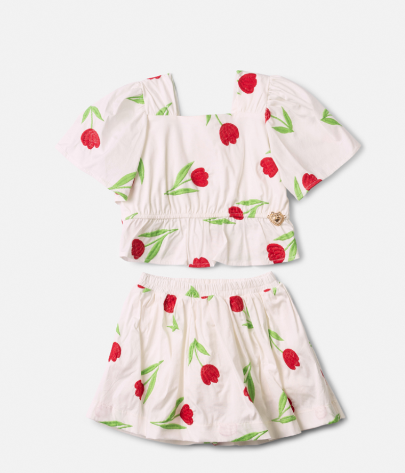 Conjunto Infantil Blusa e Saia Tulipas Vermelhas - Animê