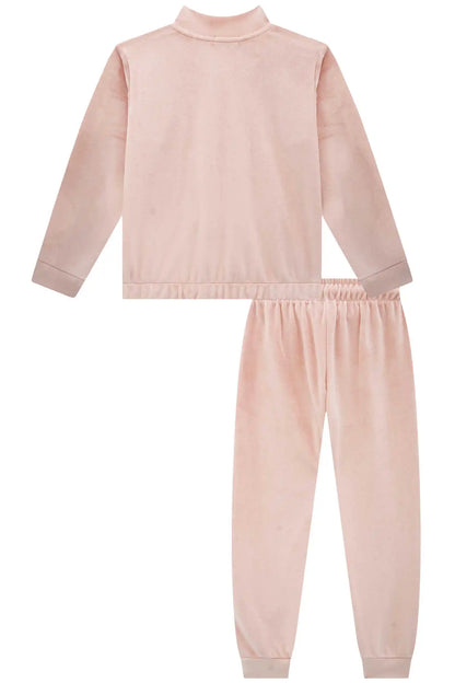 Conjunto Jaqueta e Calça Jogger Veludo Elastano Rosa Claro - Infanti