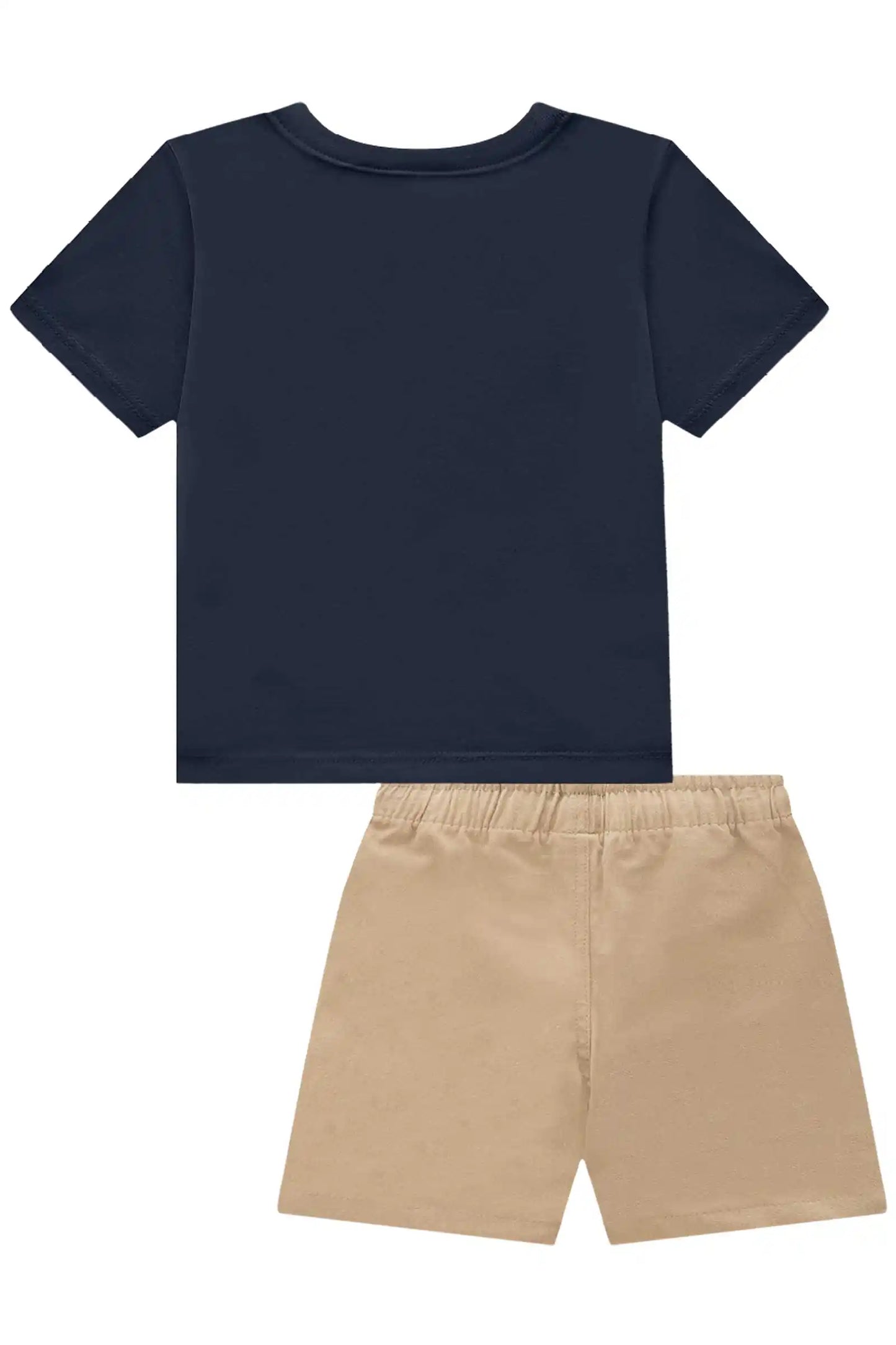 Conjunto Infantil Camiseta Algodão Marinho e Bermuda Sarja Girassol Marinho - Little Johnny