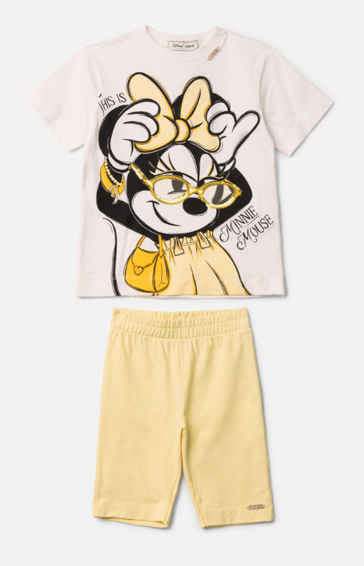 Conjunto Infantil Blusa Minnie Mouse e Shorts Legging Amarelo - Animê