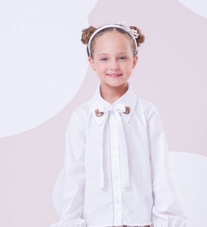 Camisa Infantil Algodão Cristais e Patche Ursinha Branca - Pituchinhus