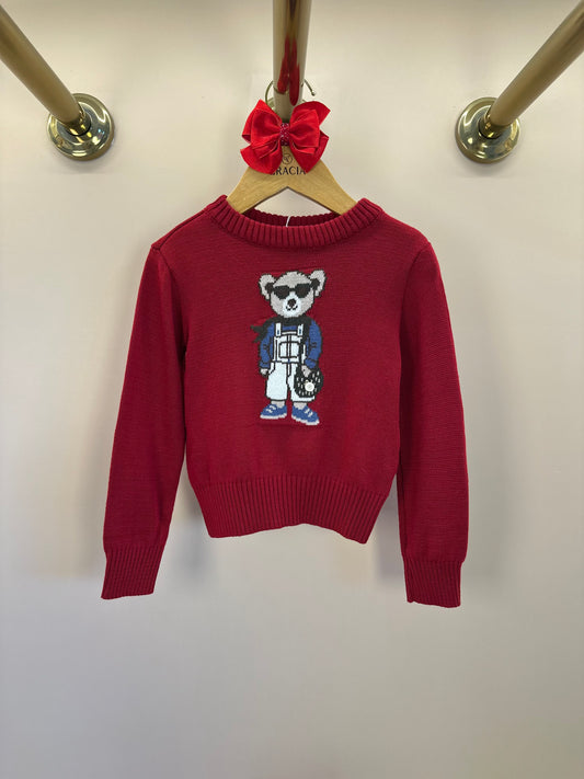 Blusa Infantil Tricot Ursinho Vermelha - Um Mais Um